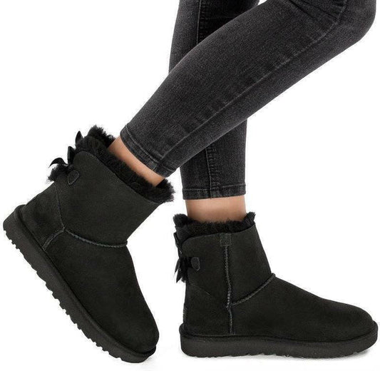Bailey Bow Mini II Suede Γυναικεία Μποτάκια με Γούνα Μαύρα