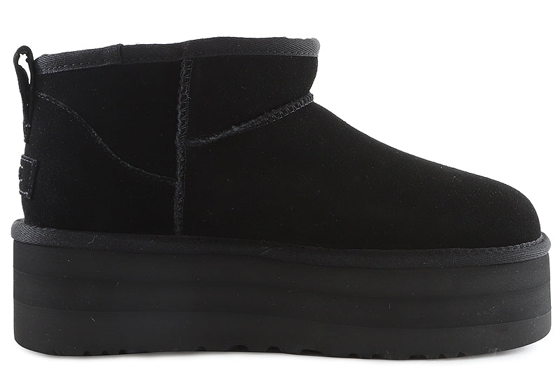 Classic Ultra Mini Platform Suede Γυναικεία Μποτάκια με Γούνα Μαύρα