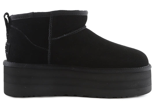 Classic Ultra Mini Platform Suede Γυναικεία Μποτάκια με Γούνα Μαύρα