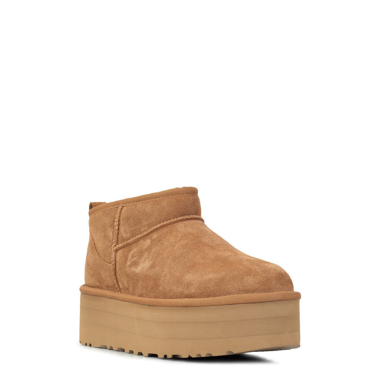 Classic Ultra Mini Platform Suede Γυναικεία Μποτάκια με Γούνα Chestnut