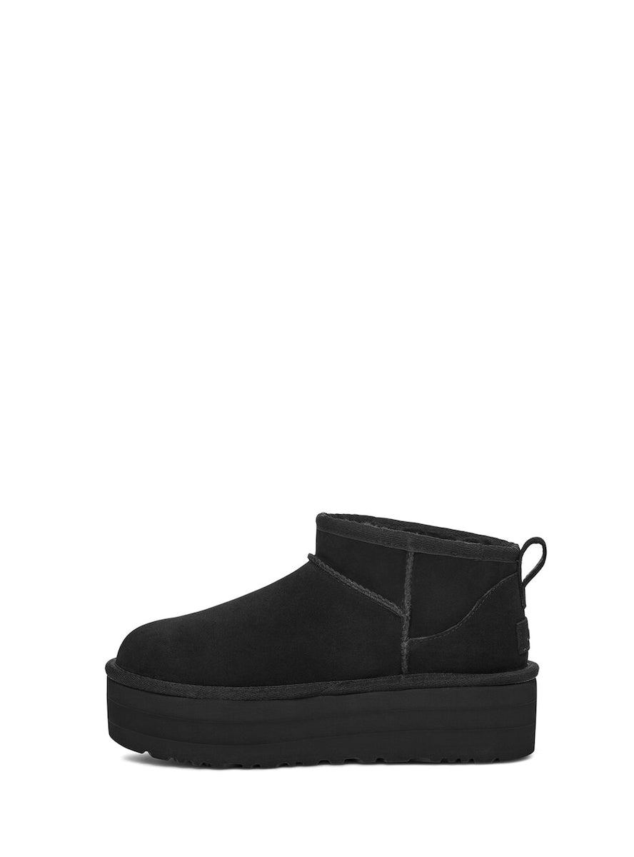 Classic Ultra Mini Platform Suede Γυναικεία Μποτάκια με Γούνα Μαύρα