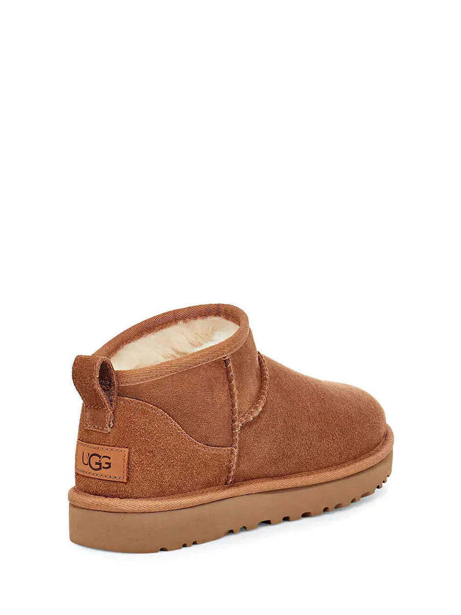 Classic Ultra Mini Suede Γυναικεία Μποτάκια με Γούνα Chestnut