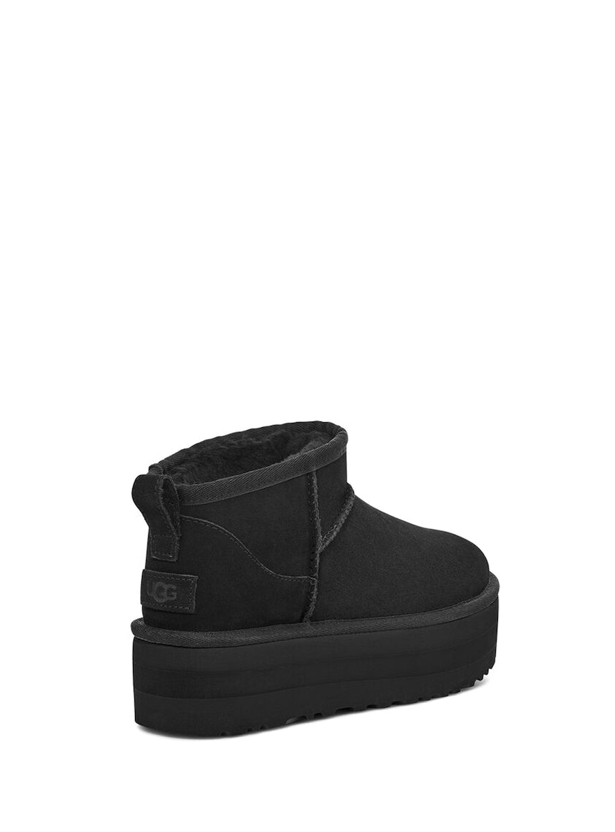 Classic Ultra Mini Platform Suede Γυναικεία Μποτάκια με Γούνα Μαύρα