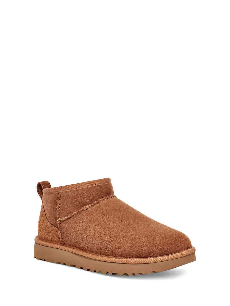 Classic Ultra Mini Suede Γυναικεία Μποτάκια με Γούνα Chestnut