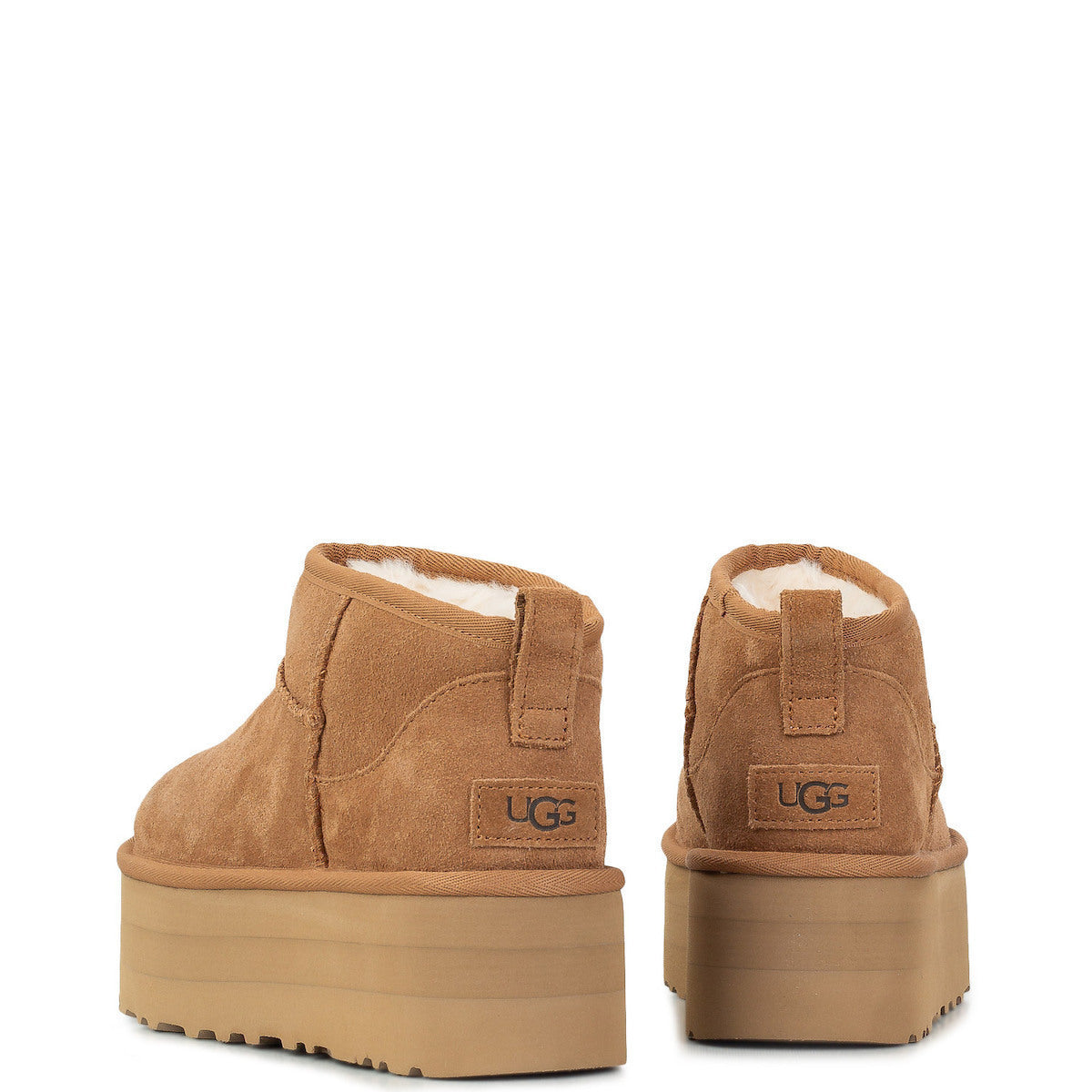 Classic Ultra Mini Platform Suede Γυναικεία Μποτάκια με Γούνα Chestnut