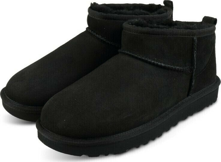 Classic Ultra Mini Suede Γυναικεία Μποτάκια με Γούνα Μαύρα
