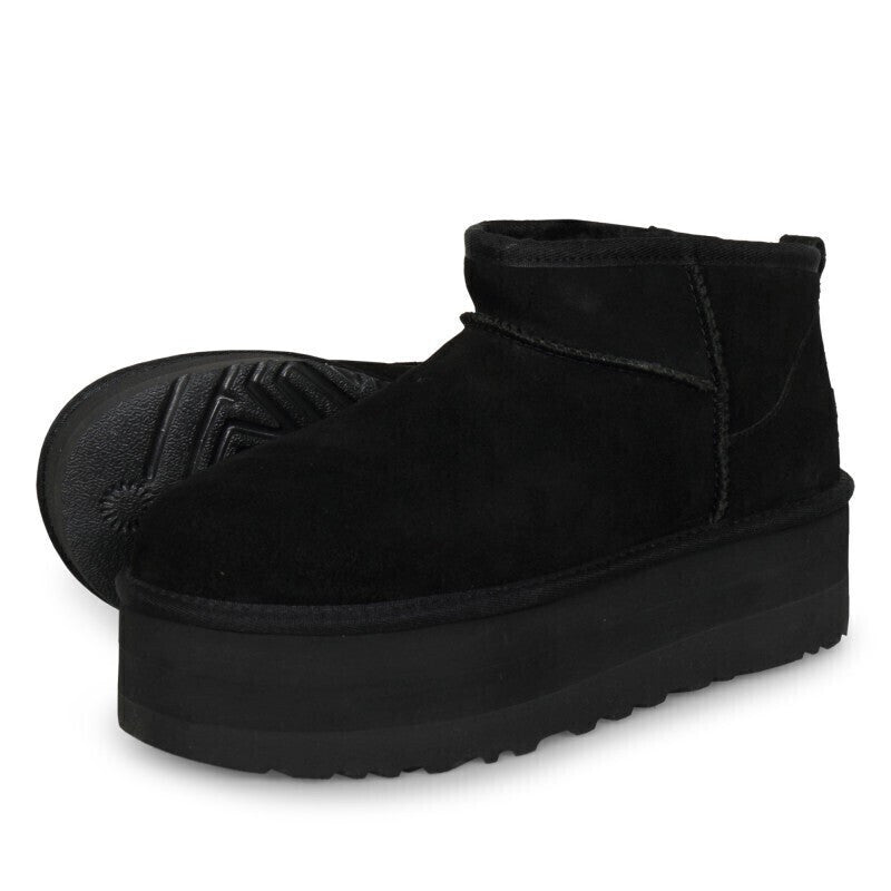 Classic Ultra Mini Platform Suede Γυναικεία Μποτάκια με Γούνα Μαύρα