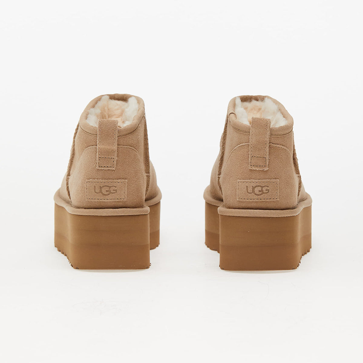 Classic Ultra Mini Platform Δερμάτινα Γυναικεία Μποτάκια με Γούνα Sand