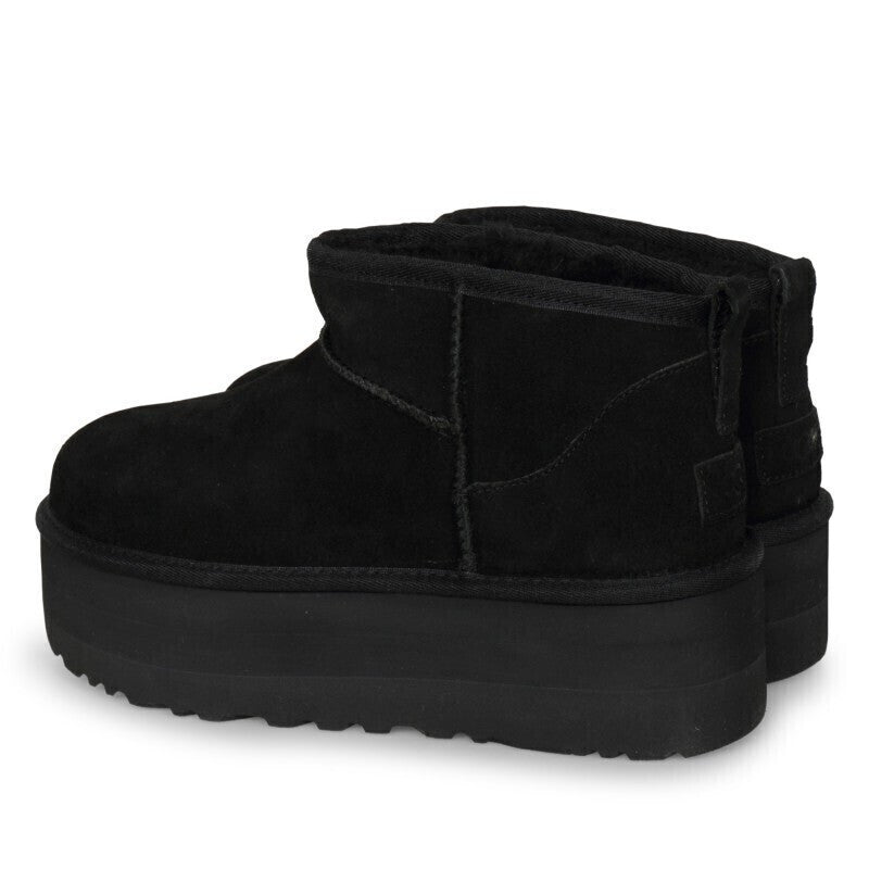 Classic Ultra Mini Platform Suede Γυναικεία Μποτάκια με Γούνα Μαύρα