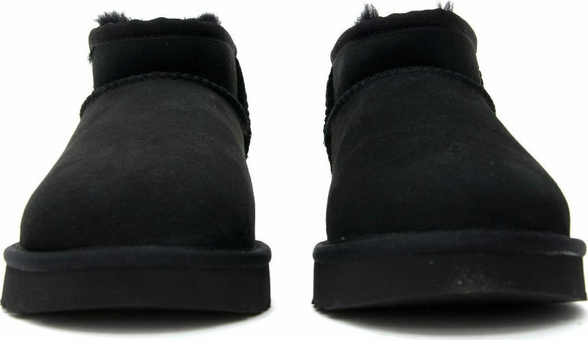 Classic Ultra Mini Suede Γυναικεία Μποτάκια με Γούνα Μαύρα