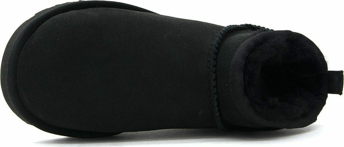 Classic Ultra Mini Suede Γυναικεία Μποτάκια με Γούνα Μαύρα