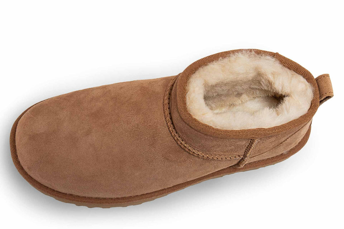 Classic Ultra Mini Suede Γυναικεία Μποτάκια με Γούνα Chestnut