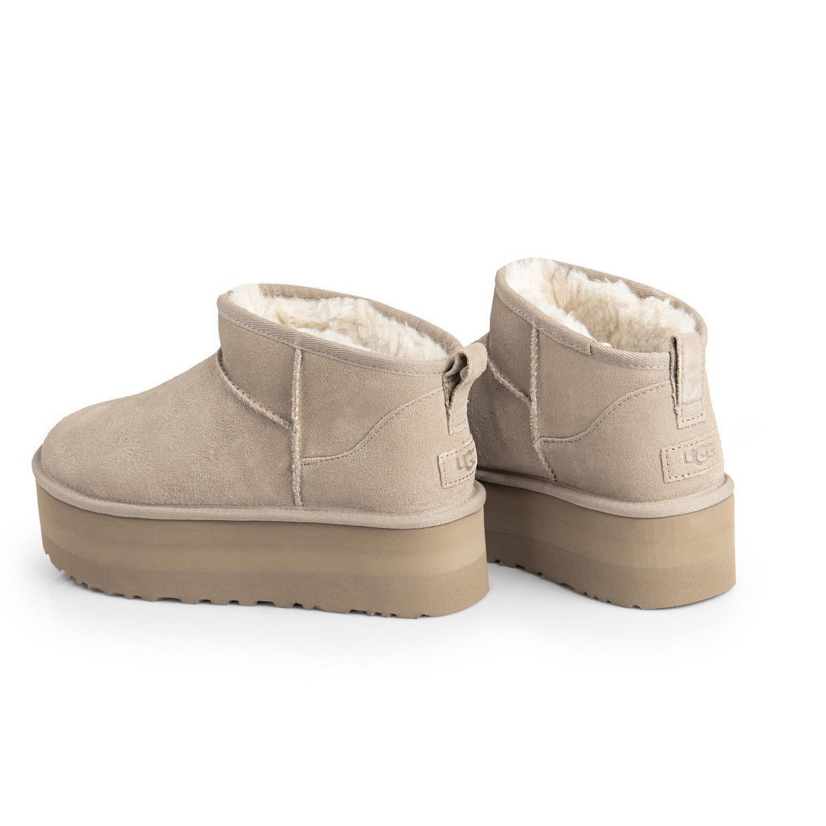 Classic Ultra Mini Platform Δερμάτινα Γυναικεία Μποτάκια με Γούνα Sand