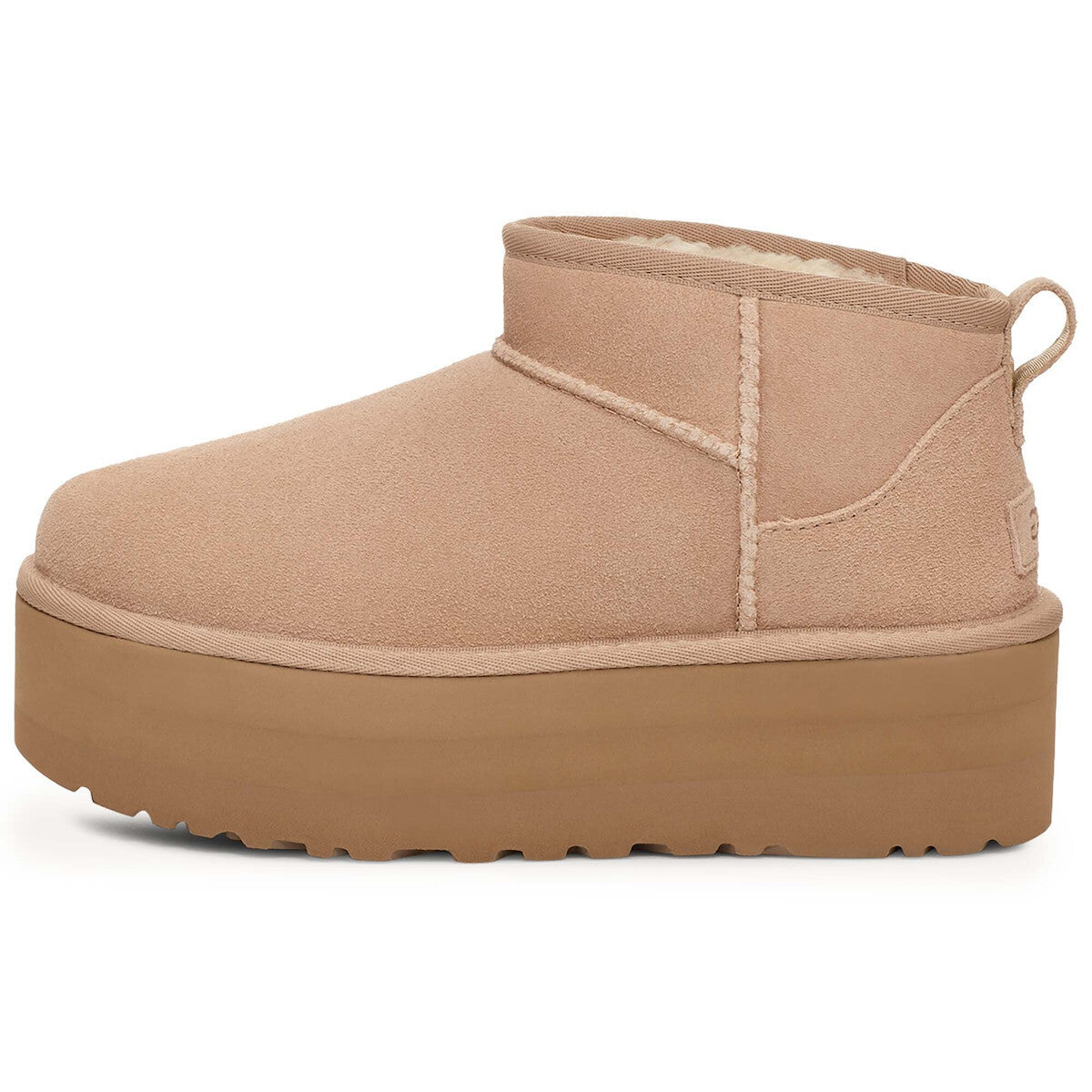 Classic Ultra Mini Platform Δερμάτινα Γυναικεία Μποτάκια με Γούνα Sand