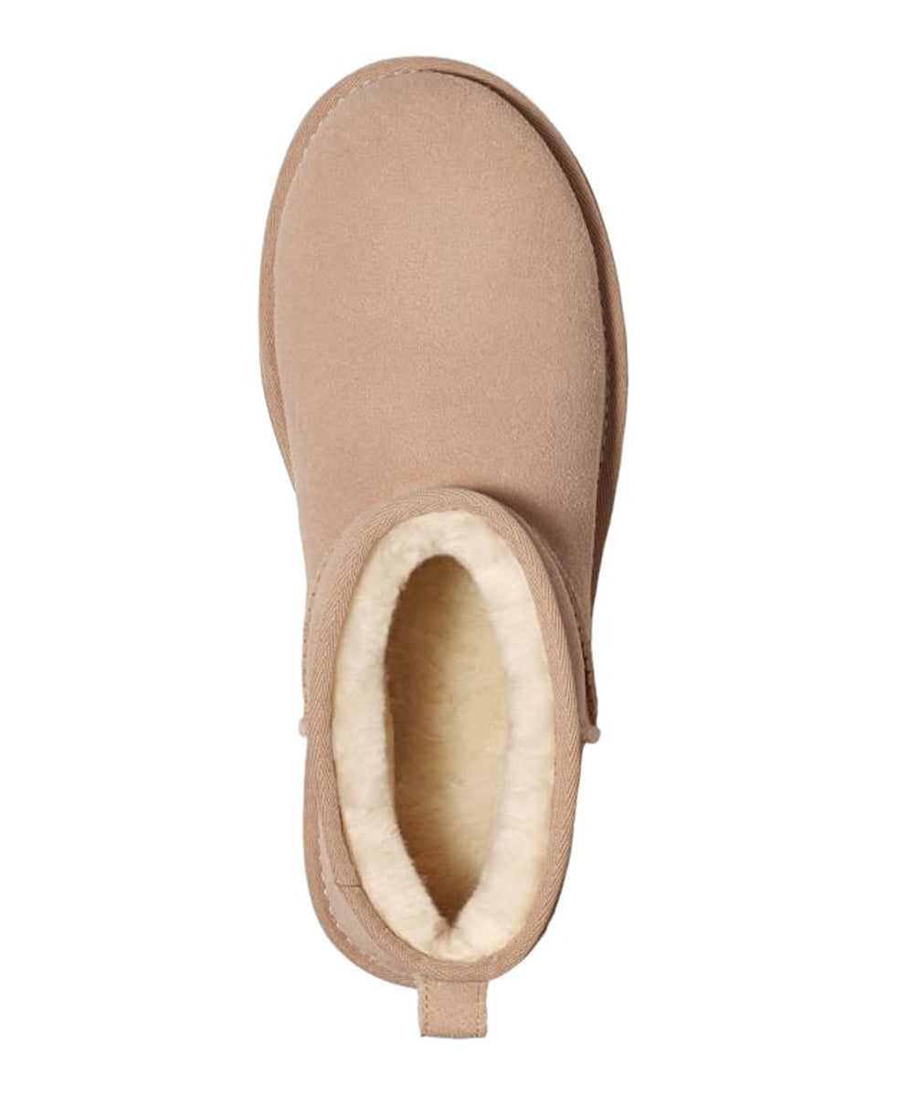 Classic Ultra Mini Platform Δερμάτινα Γυναικεία Μποτάκια με Γούνα Sand