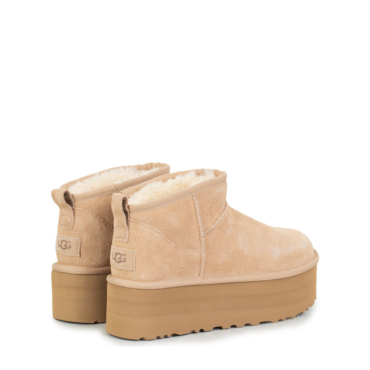 Classic Ultra Mini Platform Δερμάτινα Γυναικεία Μποτάκια με Γούνα Sand