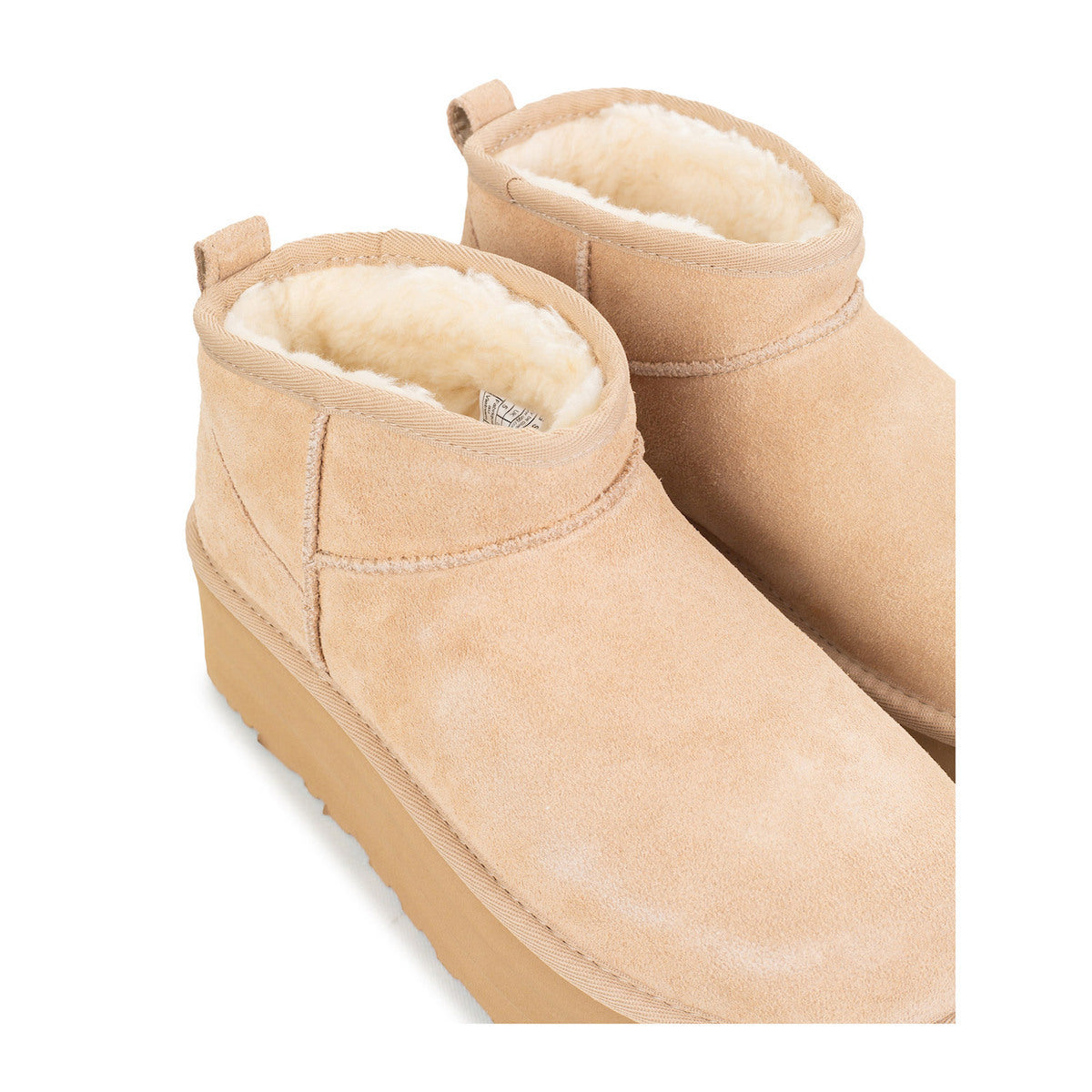 Classic Ultra Mini Platform Δερμάτινα Γυναικεία Μποτάκια με Γούνα Sand
