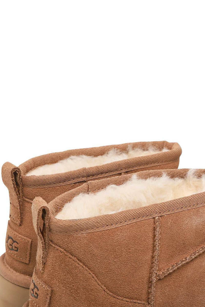 Classic Ultra Mini Platform Suede Γυναικεία Μποτάκια με Γούνα Chestnut