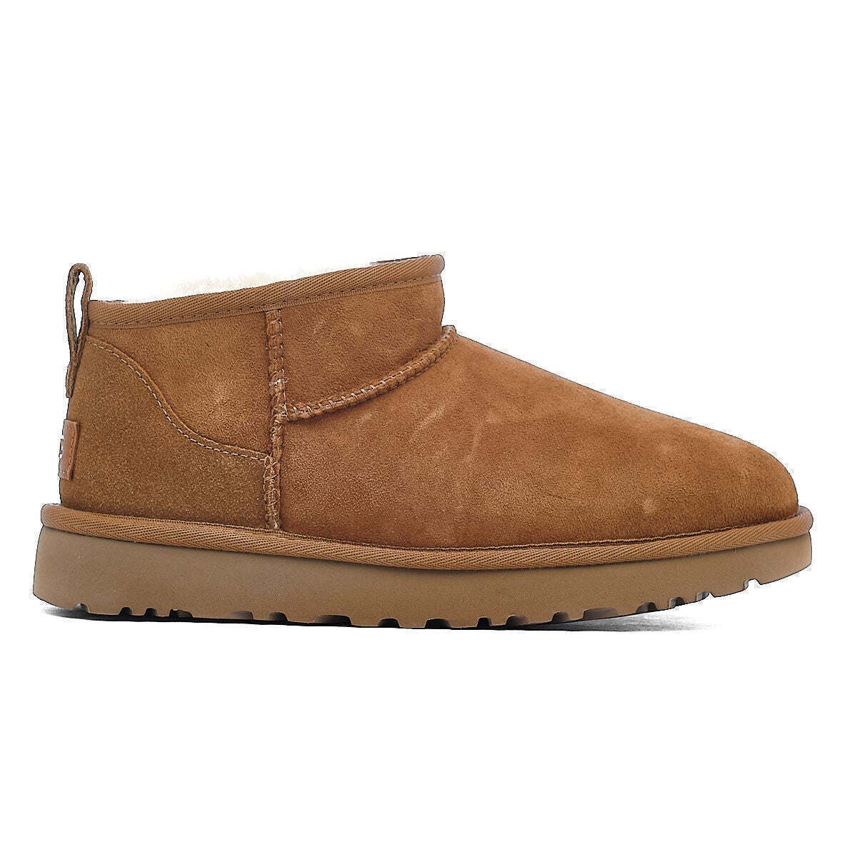 Classic Ultra Mini Suede Γυναικεία Μποτάκια με Γούνα Chestnut