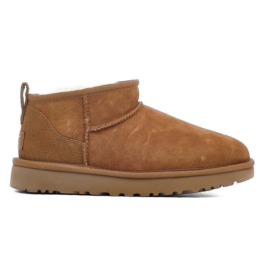 Classic Ultra Mini Suede Γυναικεία Μποτάκια με Γούνα Chestnut