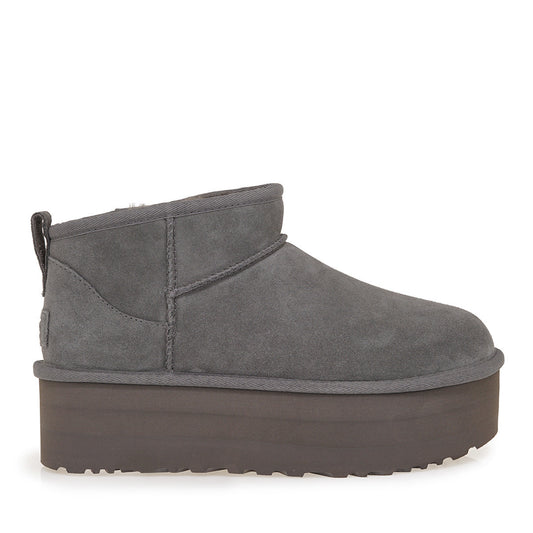 Classic Ultra Mini Platform Δερμάτινα Γυναικεία Μποτάκια Γκρι
