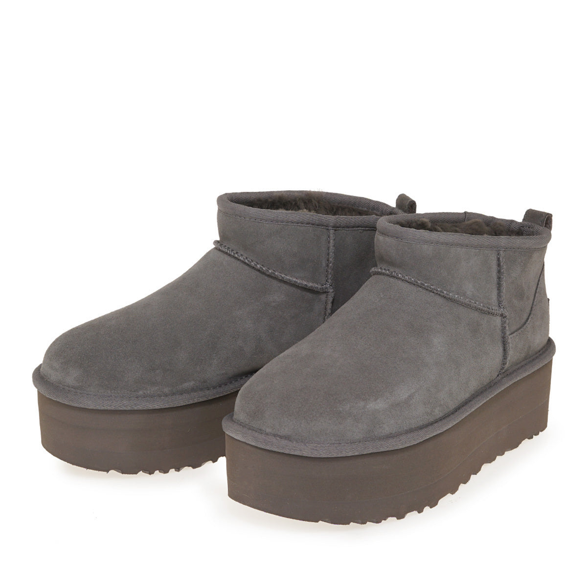 Classic Ultra Mini Platform Δερμάτινα Γυναικεία Μποτάκια Γκρι